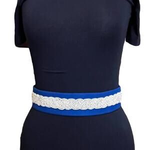Handmade Blue canvas fabric pearl bridal belt